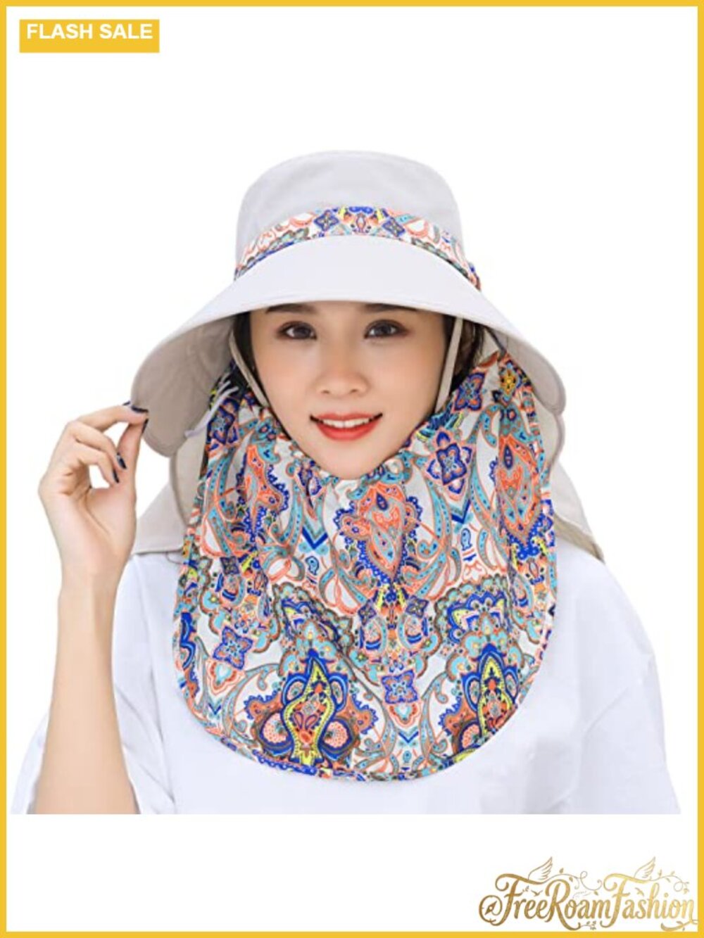 Wide Brim Sun Hat with Detachable Face Mask & Neck Flap UV Protection